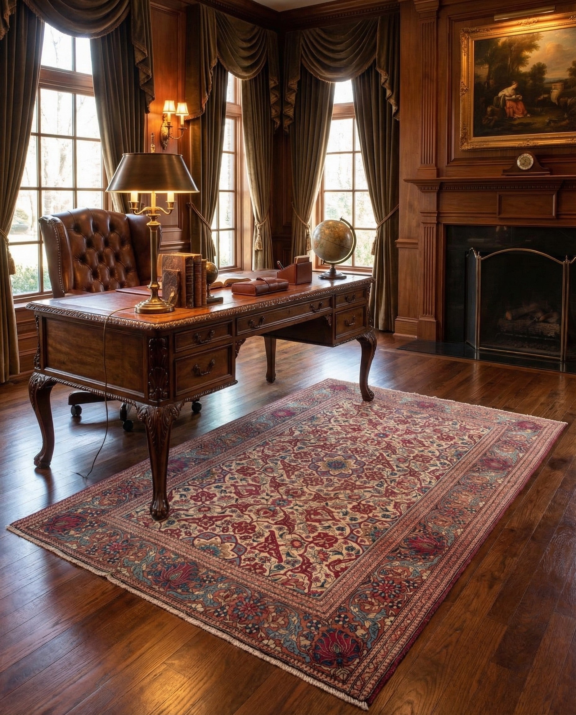 4' 7 x 6' 11 Hand Knotted Sarough Persian Wool Rug