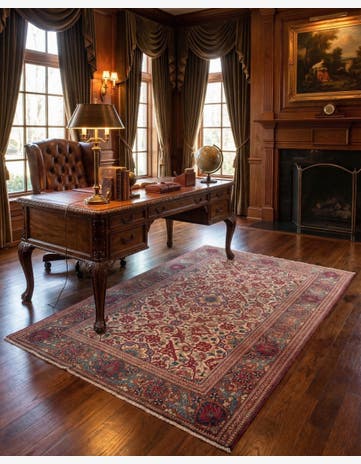 4' 7 x 6' 11 Hand Knotted Sarough Persian Wool Rug