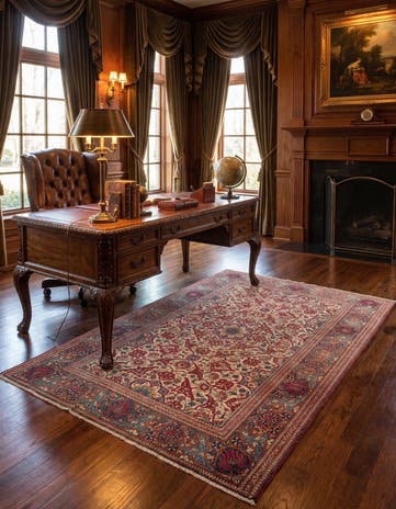 4' 7 x 6' 11 Hand Knotted Sarough Persian Wool Rug