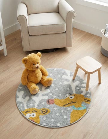 Gray Reindeer Whimsy Kids Round Rug