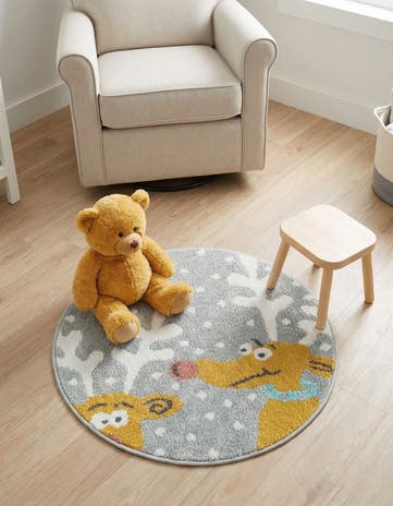 Gray Reindeer Whimsy Kids Round Rug