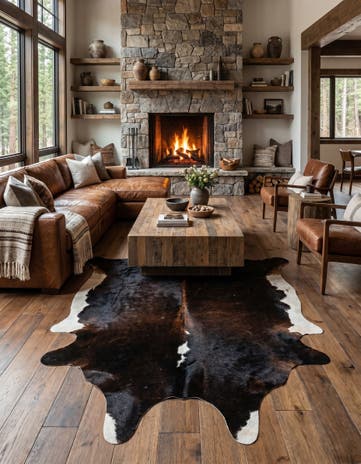 6' 1 x 6' 8 Cowhide Leather Square Rug