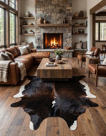 6' 1 x 6' 8 Cowhide Leather Square Rug