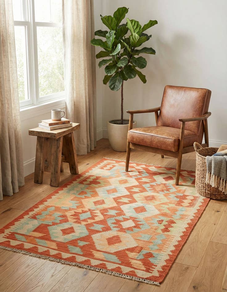 Detail image of 2' 10 x 4' Hand Woven Kilim Waziri Wool Rug