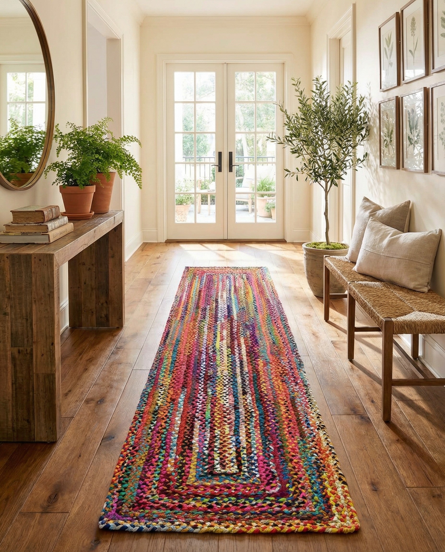2' 7 x 13' 1  Hand Braided Chindi Runner Rug