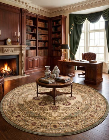 Cream Classic Aubusson Round Rug