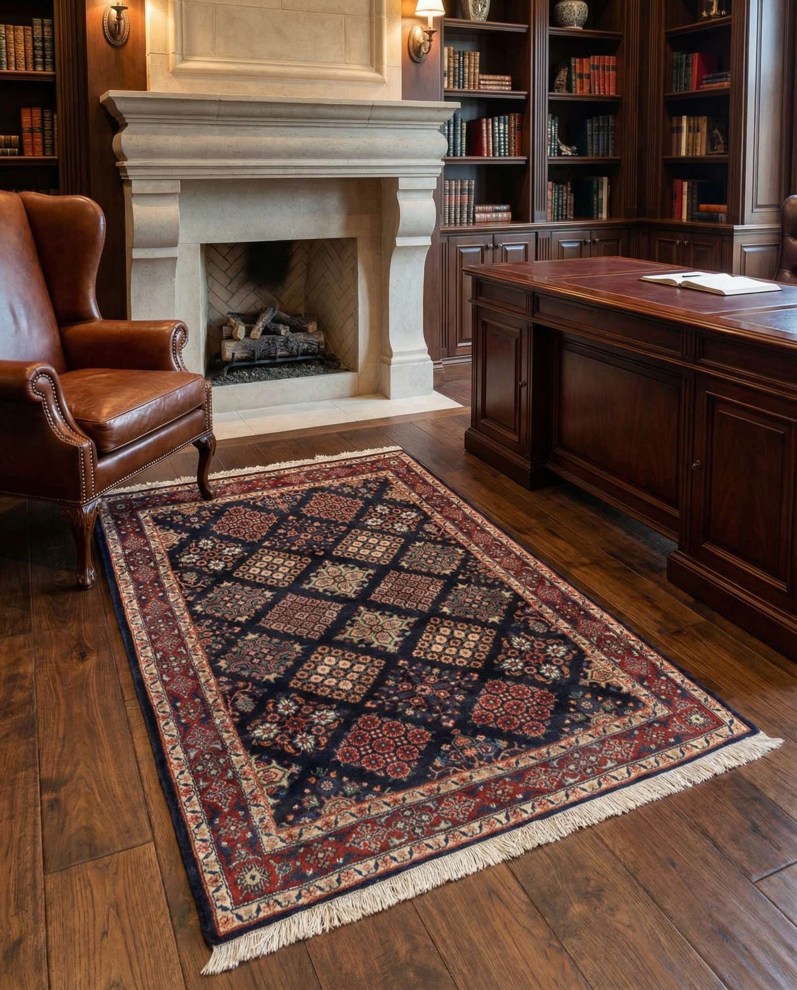 3' 5 x 5' Hand Knotted Sarough Persian Wool Rug