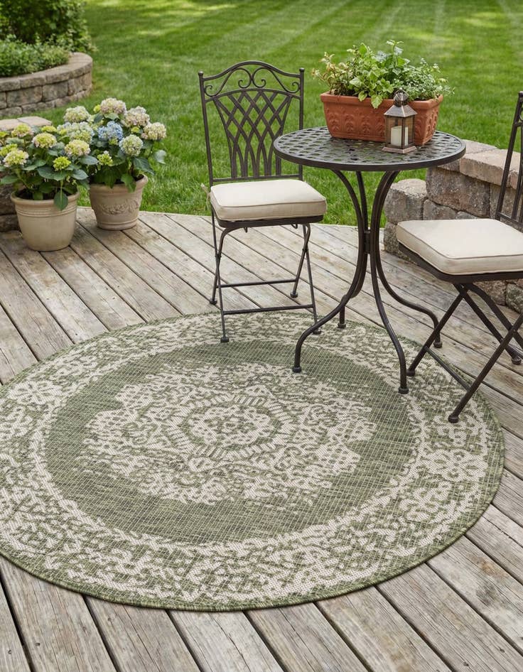 Detail image of 4' x 4'  Washable Traditional Indoor / Outdoor Round Rug