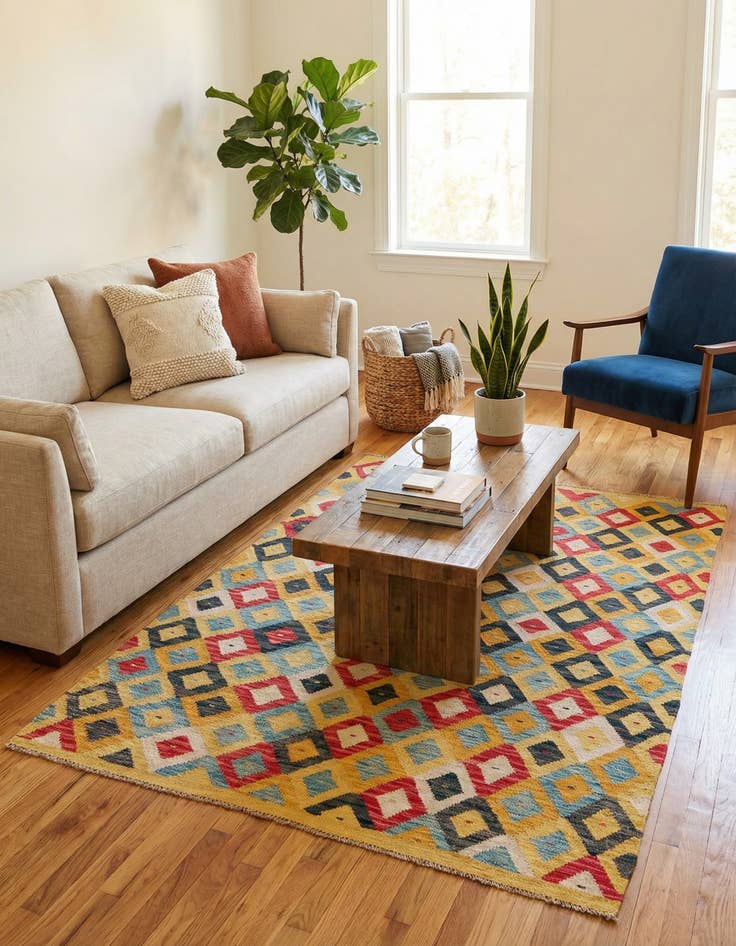 Detail image of 4' 2 x 5' 9 Hand Woven Kilim Maymana Wool Rug