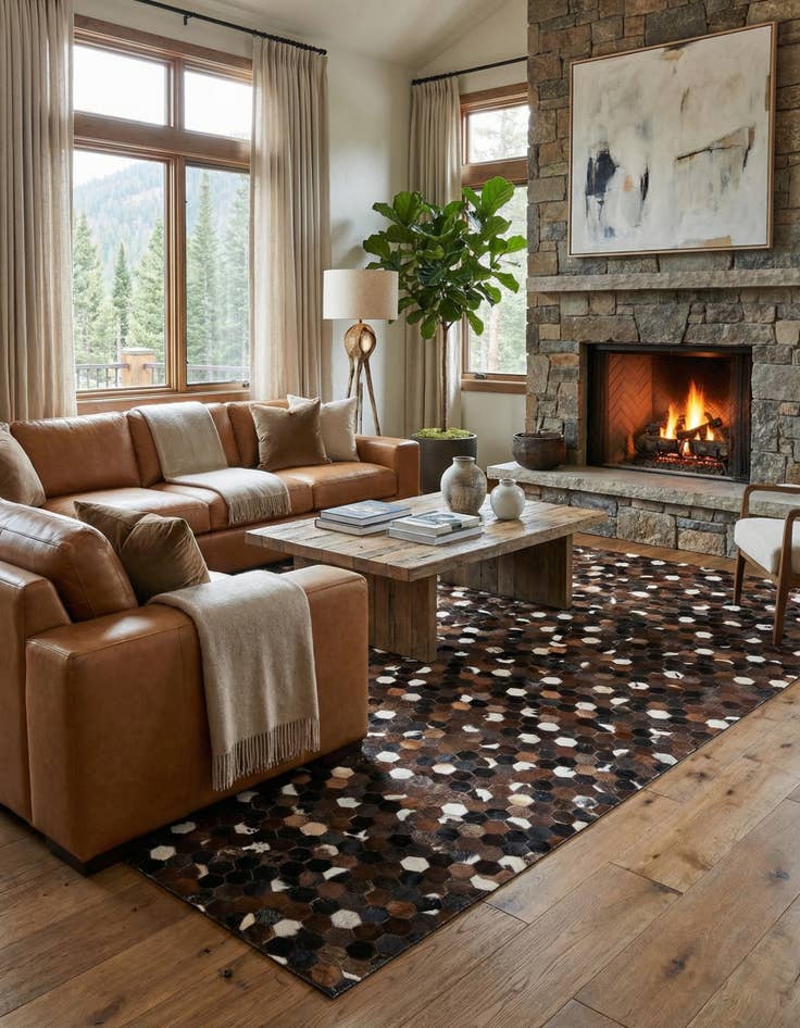 Detail image of 5' 1 x 8' Cowhide Leather Rug