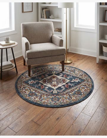 Navy Blue Kamala Washable Round Rug