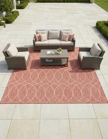 Rust Red Easy-Clean Lattice Indoor / Outdoor Square Rug