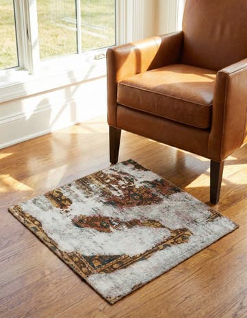 3' 6 x 3' 9 Hand Knotted Ultra Vintage Persian Wool Square Rug