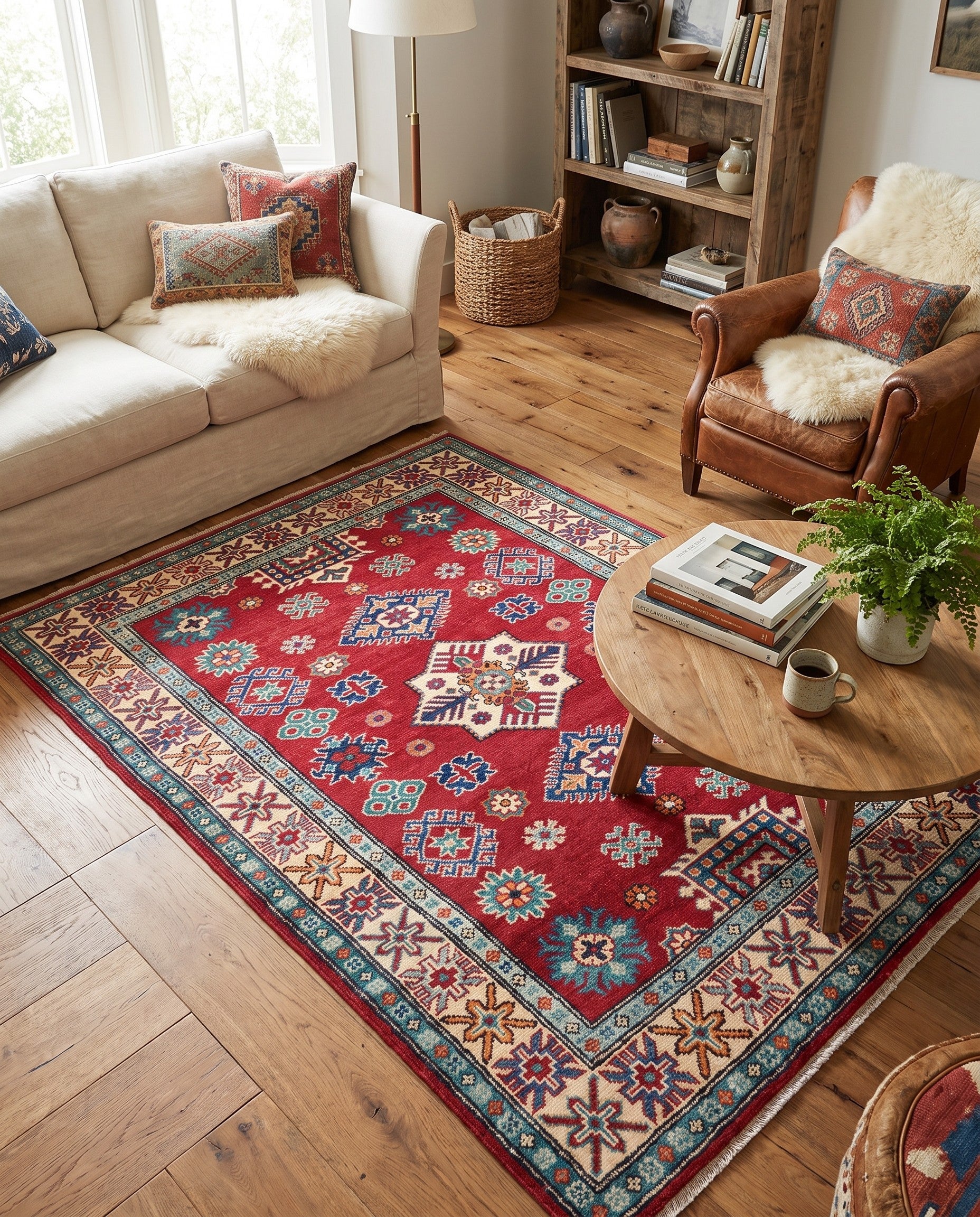4' x 5' 7 Hand Knotted Kazak Rug