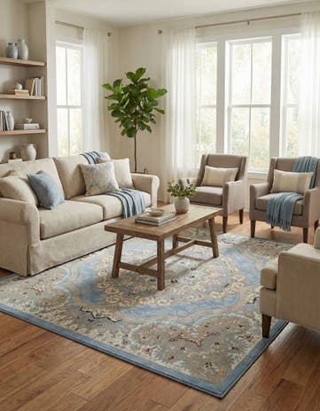 Light Blue Kamala Washable Square Rug