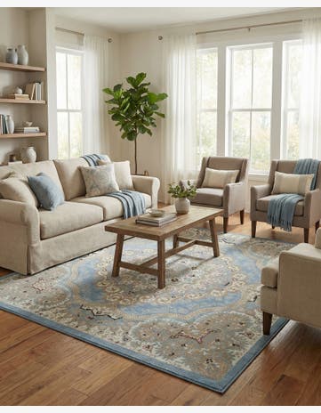 Light Blue Kamala Washable Square Rug