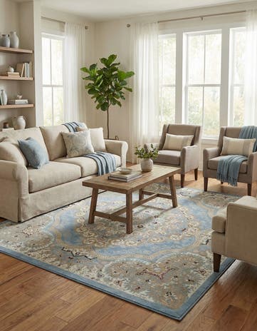 Light Blue Kamala Washable Square Rug
