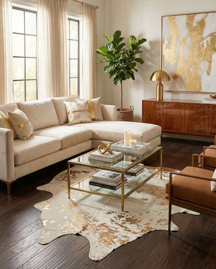 6' 8 x 7' 4 Cowhide Leather Rug