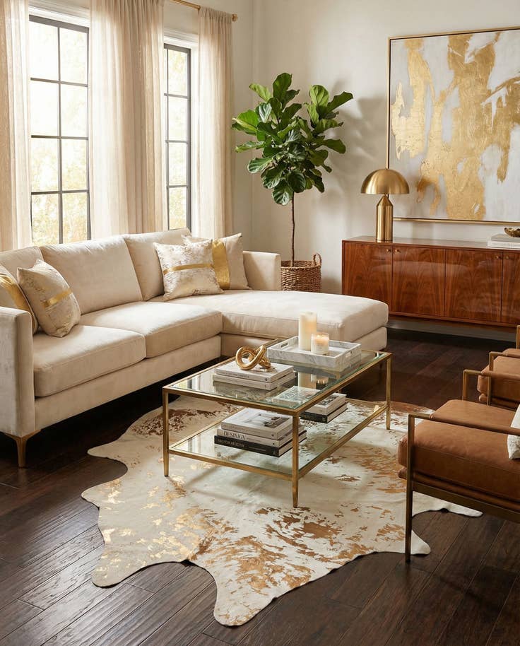 Detail image of 6' 8 x 7' 4 Cowhide Leather Rug