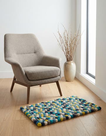 Blue Hand Woven Felt Ball Wool Rug