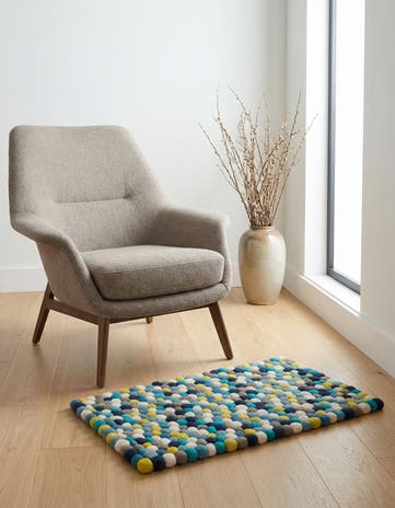 Blue Hand Woven Felt Ball Wool Rug