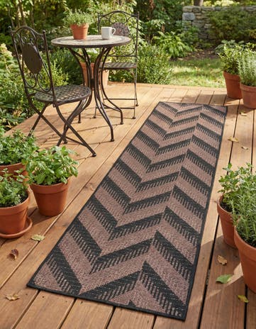 Brown Easy-Clean Modern Indoor / Outdoor Runner Rug