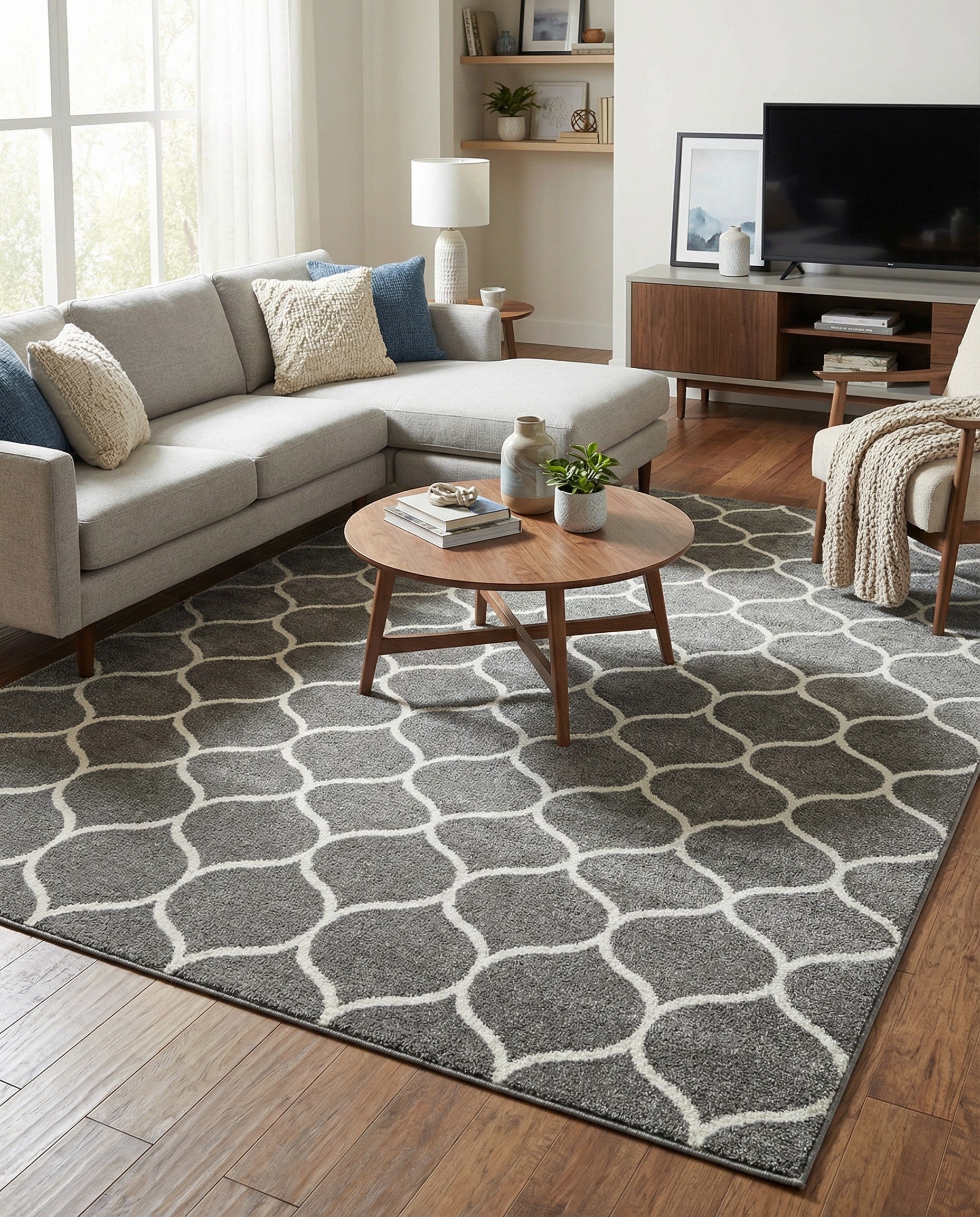 Primary image  7' 10 x 10' Lattice Frieze Rug