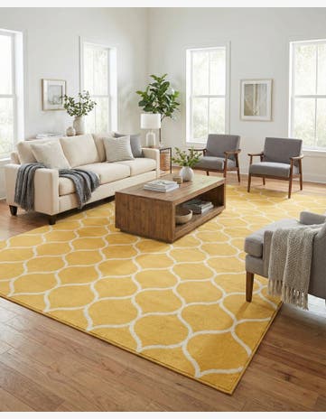 Yellow Lattice Frieze Rug