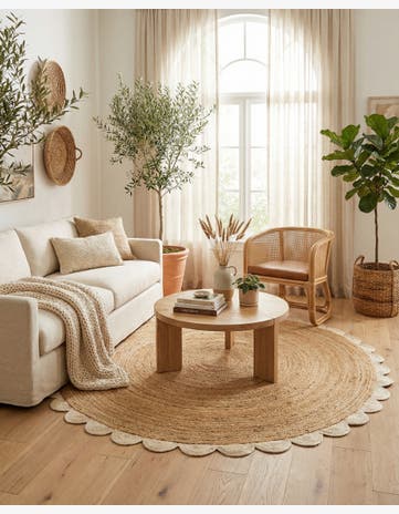 8' x 8' Handmade Scallop Braided Jute Round Rug