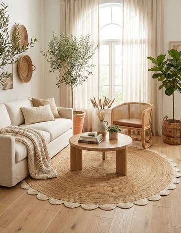 8' x 8' Handmade Scallop Braided Jute Round Rug