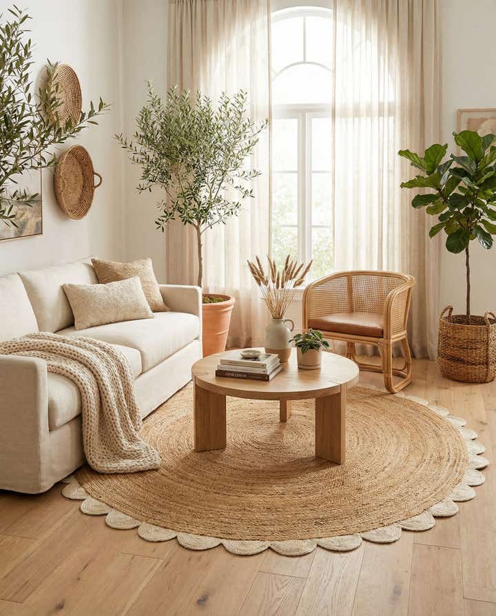 8' x 8' Handmade Scallop Braided Jute Round Rug