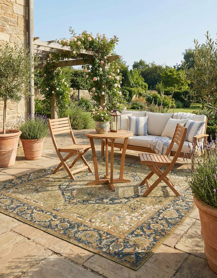 Detail image of 6' x 6' Washable Traditional Indoor / Outdoor Square Rug