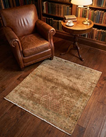 3' 8 x 4' 10 Hand Knotted Hamedan Persian Wool Square Rug