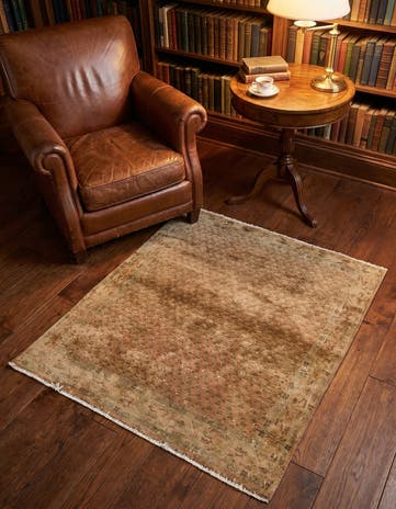 3' 8 x 4' 10 Hand Knotted Hamedan Persian Wool Square Rug