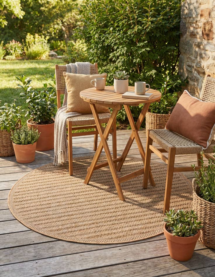 Detail image of 5' 3 x 5' 3 Washable Border Indoor / Outdoor Round Rug