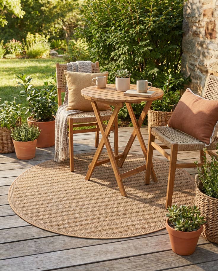 Detail image of 5' 3 x 5' 3 Easy-Clean Border Indoor / Outdoor Round Rug