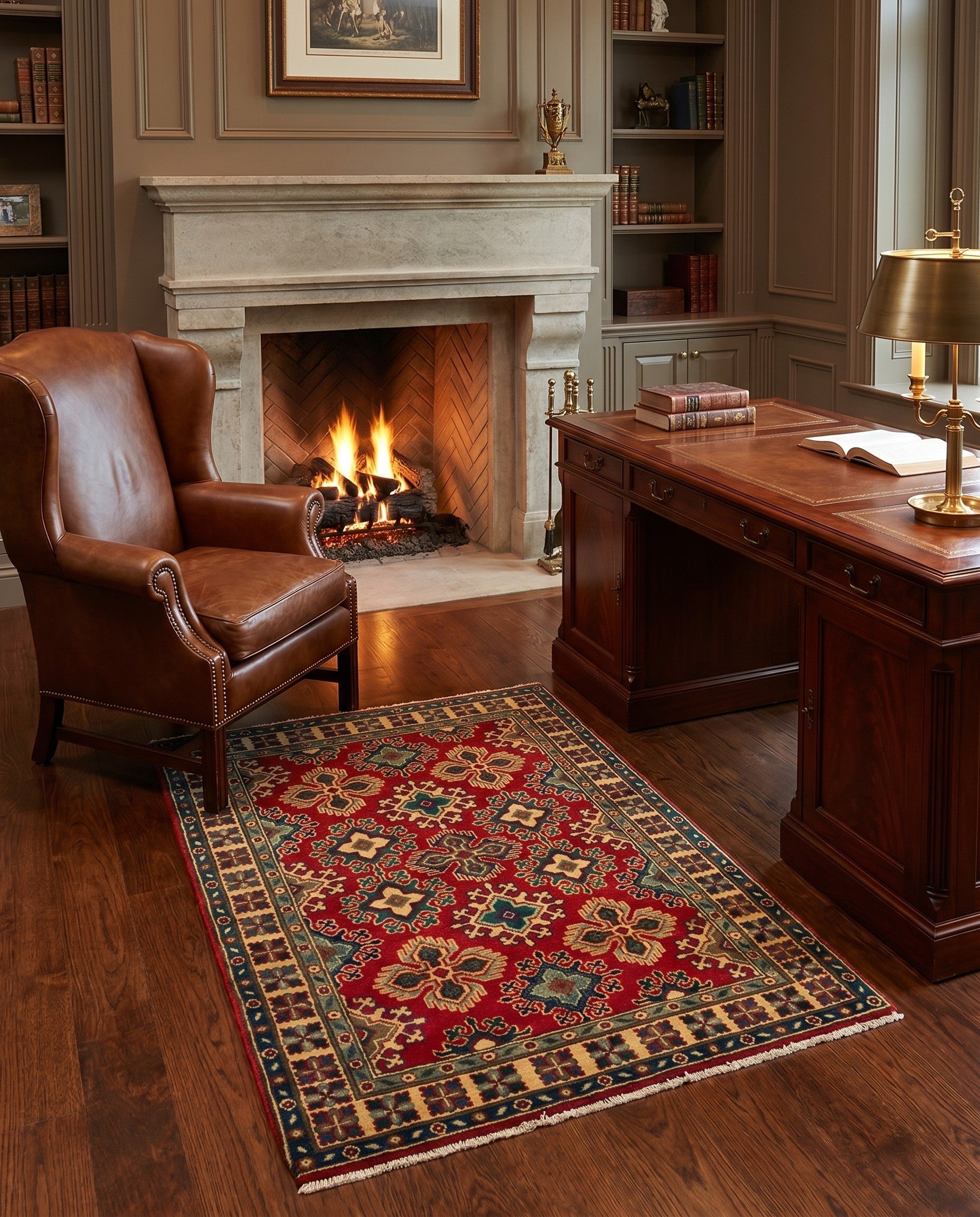 3' 4 x 4' 11 Hand Knotted Kazak Rug