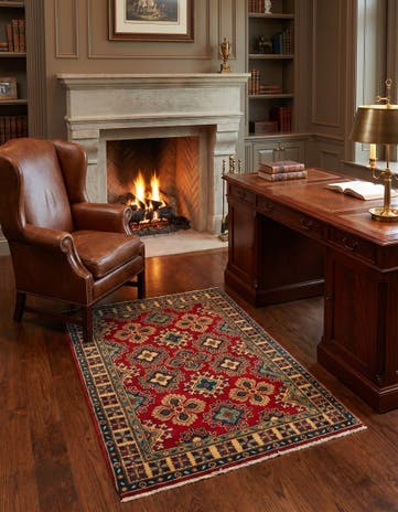 3' 4 x 4' 11 Hand Knotted Kazak Rug