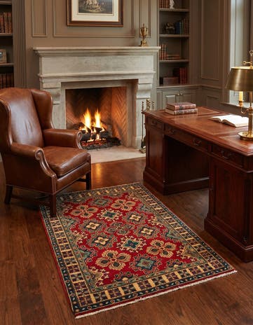 3' 4 x 4' 11 Hand Knotted Kazak Rug