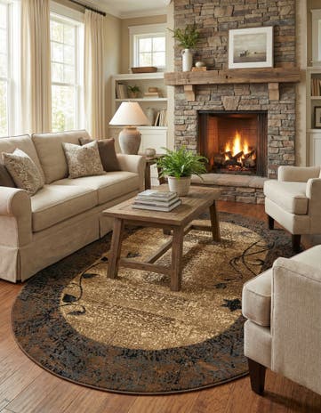 Beige Cafe Oval Rug
