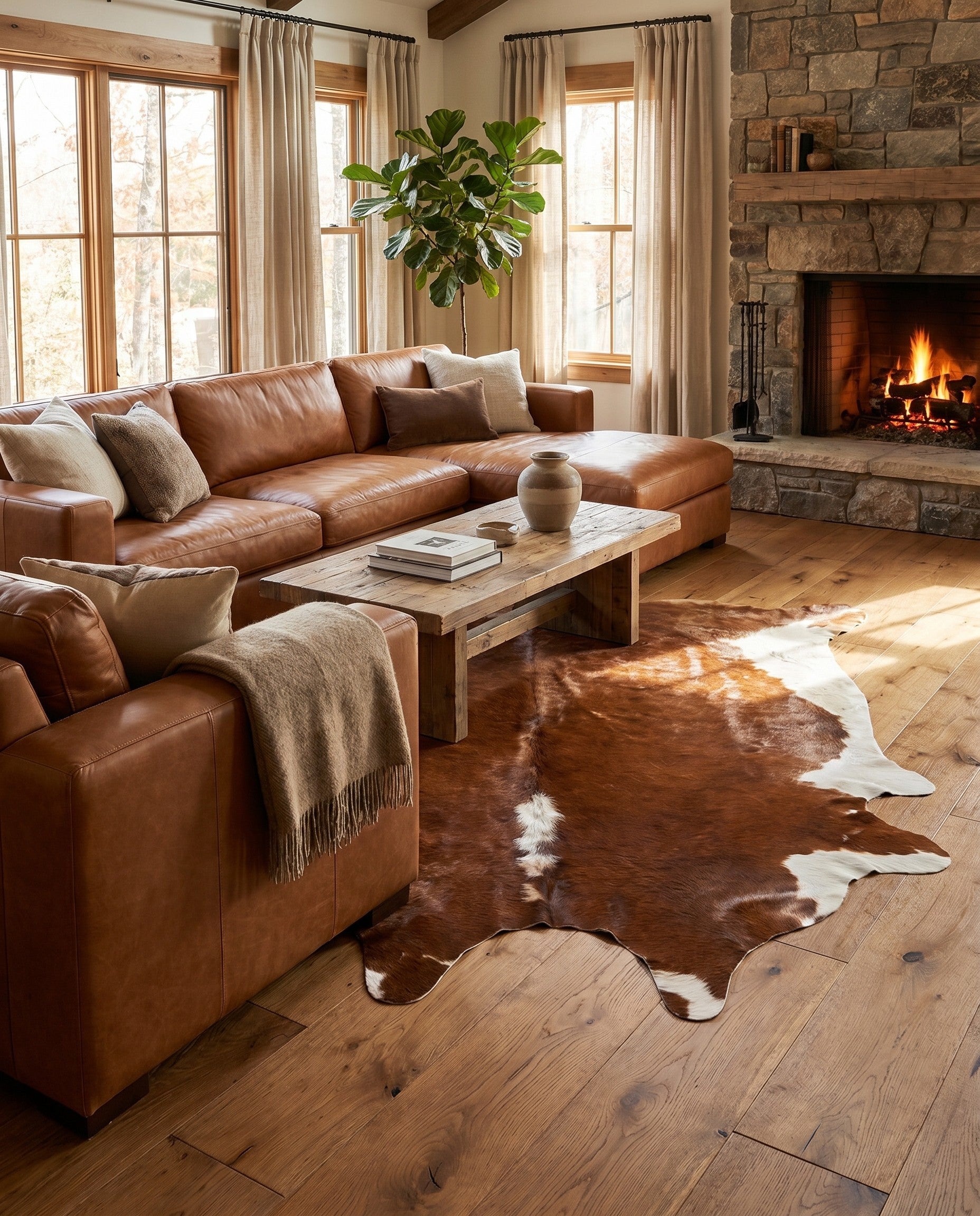 6' x 6' 2 Cowhide Leather Square Rug