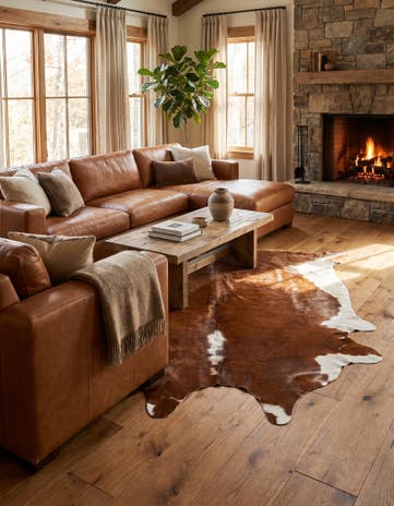 6' x 6' 2 Cowhide Leather Square Rug