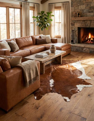 6' x 6' 2 Cowhide Leather Square Rug