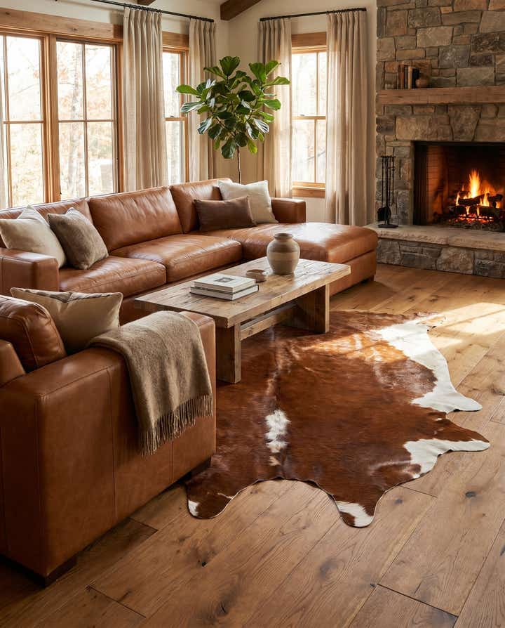 6' x 6' 2 Cowhide Leather Square Rug