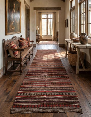5' 9 x 12' 1 Hand Woven Kilim Fars Wool Runner Rug