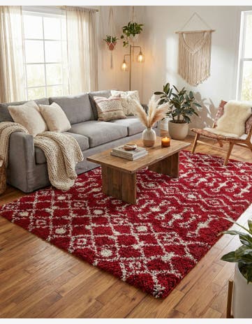 Burgundy Red Moroccan Trellis Shag Rug