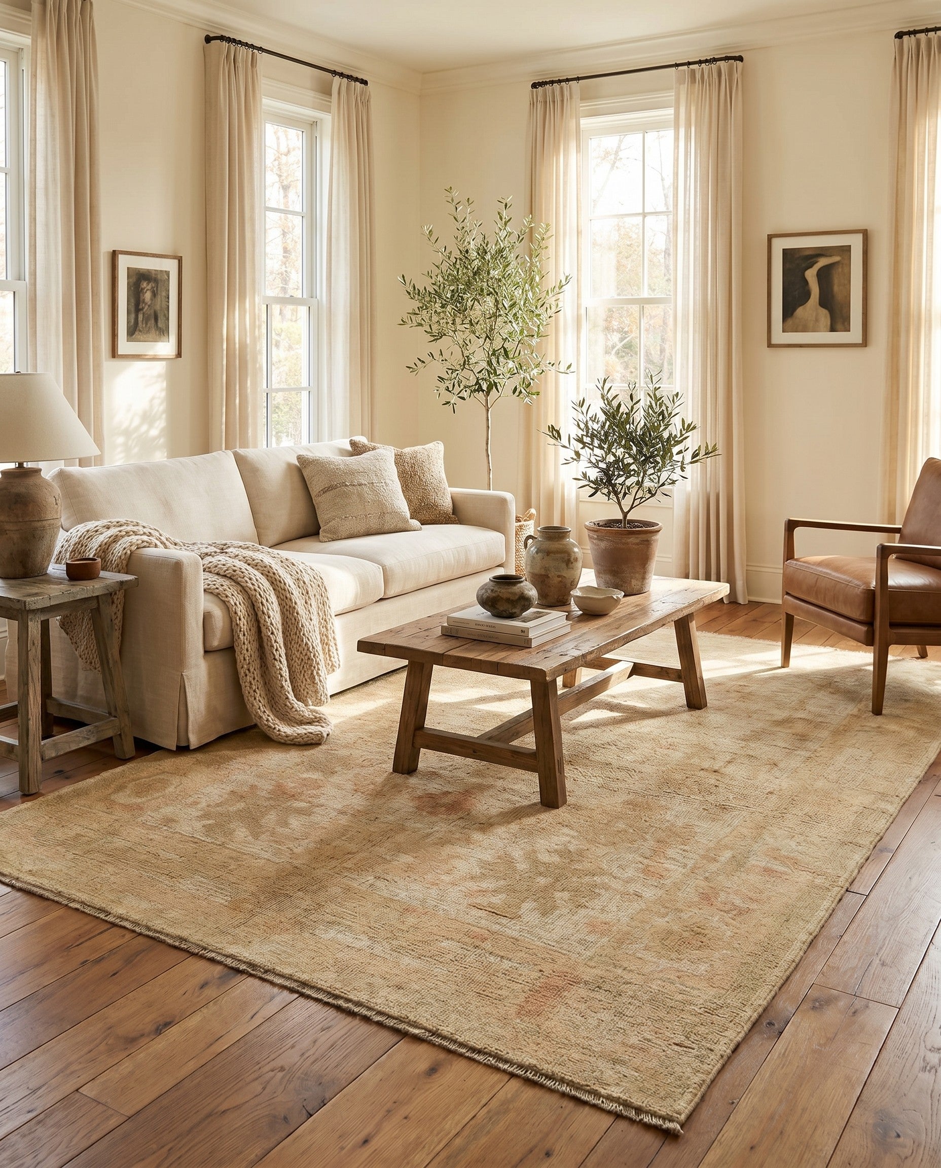 5' x 7' 5 Hand Knotted Oushak Wool Rug
