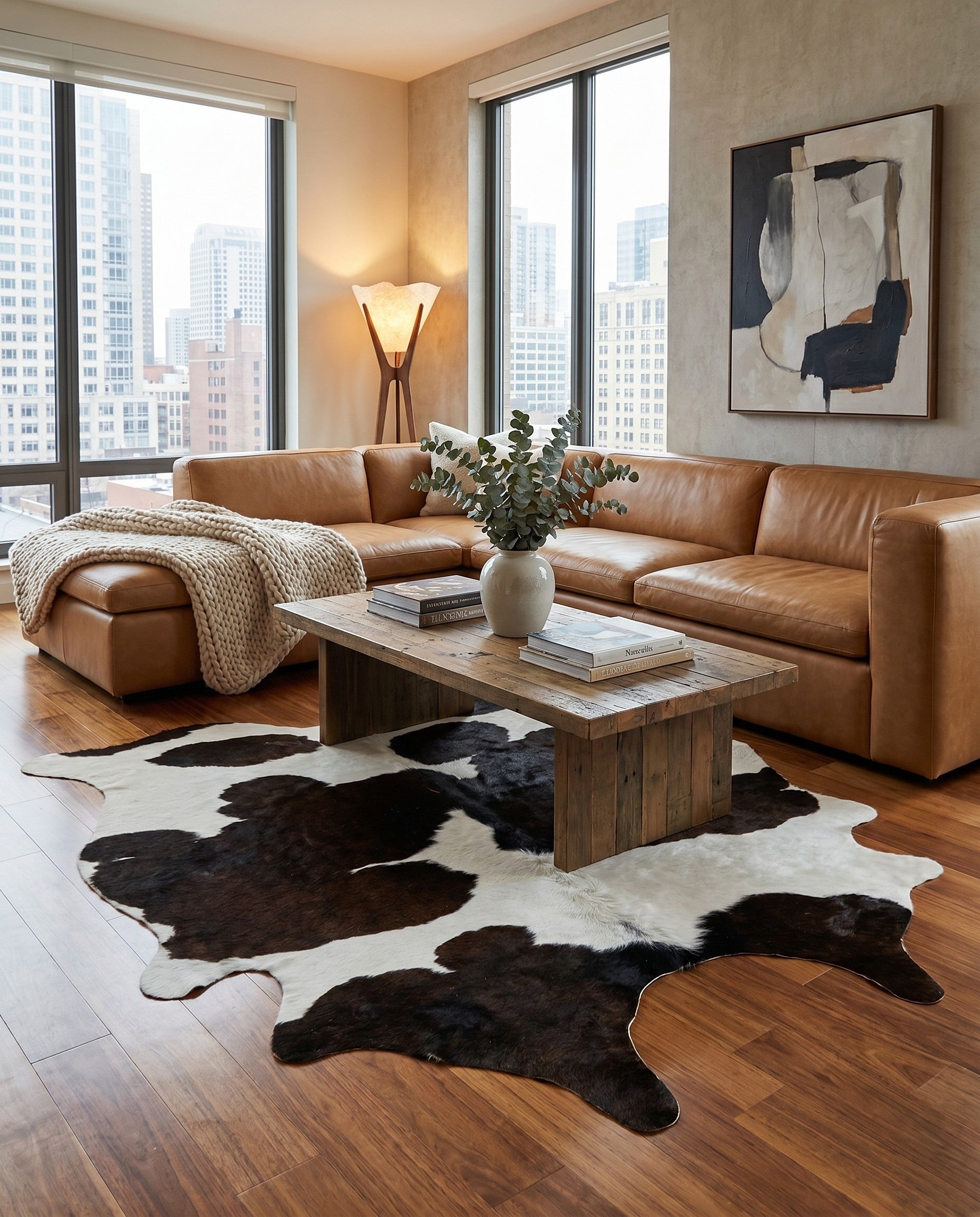 4' 8 x 5' 7 Cowhide Leather Rug