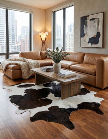 4' 8 x 5' 7 Cowhide Leather Rug