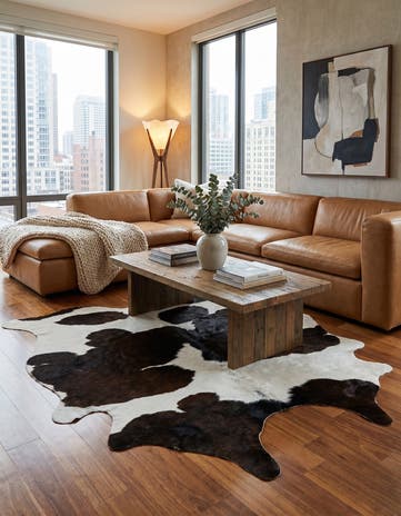 4' 8 x 5' 7 Cowhide Leather Rug
